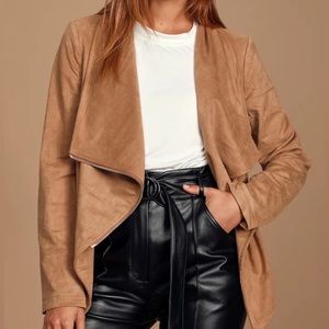 NWT Lulus Wild at Heart Tan Vegan Suede Moto Jacket